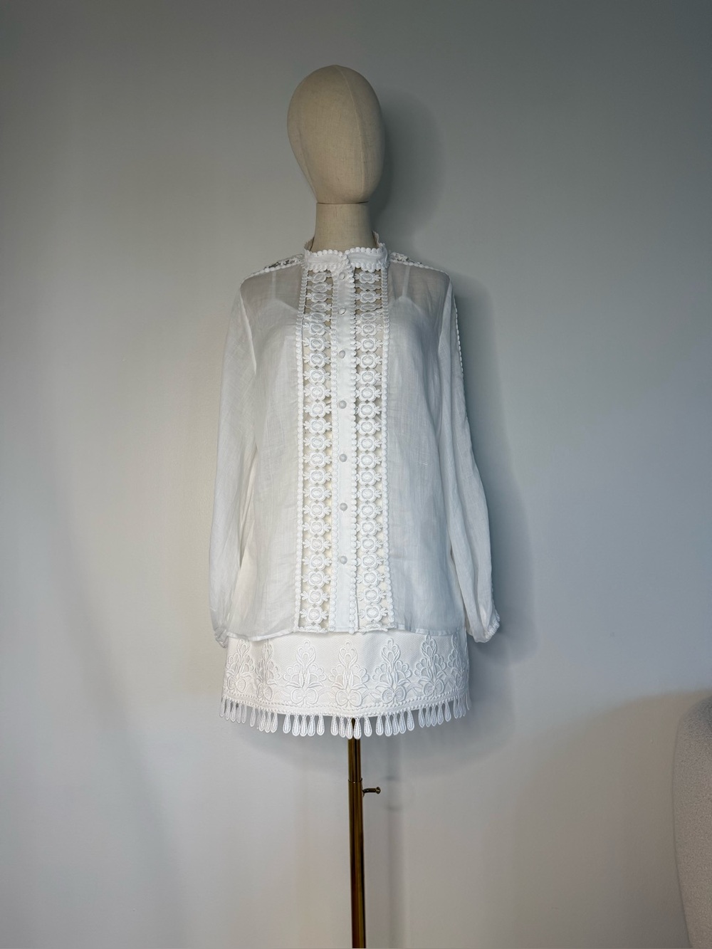 Zimmermann White Cotton 3 Piece Set Size 2 Blouse Skirt Tank - Picture 2 of 11